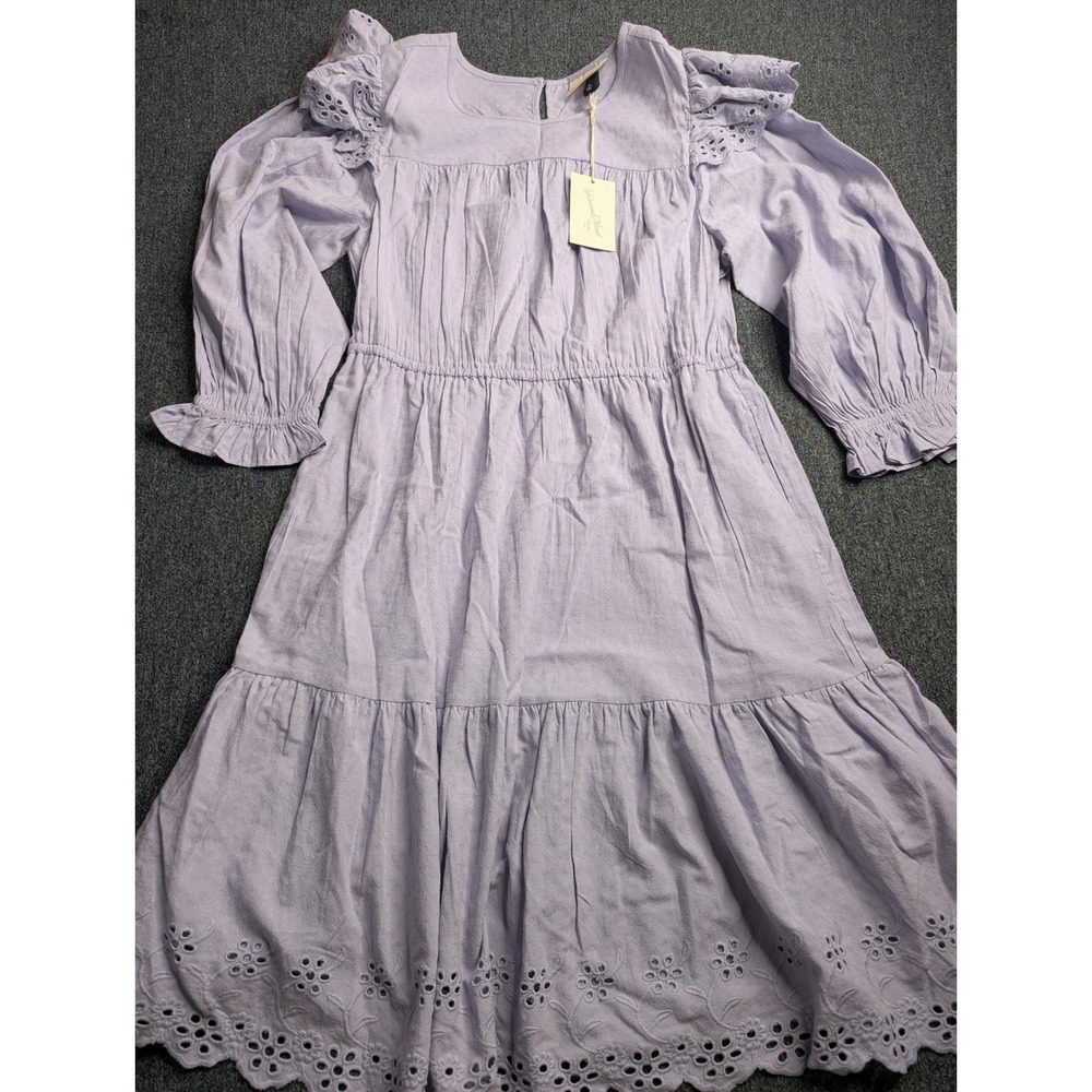 Universal‎ Thread Lavender Eyelet Ruffle Midi Dress Purple Dobby Long Sleeve M